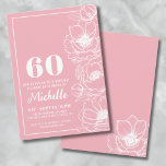 Elegant Pink Floral 60th Birthday Invitation<br><div class="desc">Introducing a chic and elegant 60th birthday party invitation, perfect for celebrating sixty years old in style. The design features a happy light pink background, almost like a darker blush pink, with delicate anemone flower line art running down the right side. While these are anemone flowers, they can pull off...</div>
