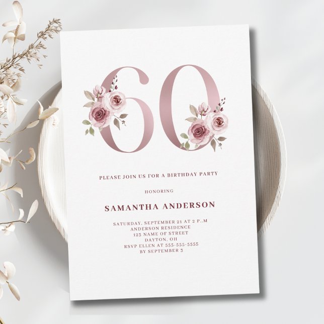 Elegant Pink Floral 60th Birthday  Invitation (Creator Uploaded)