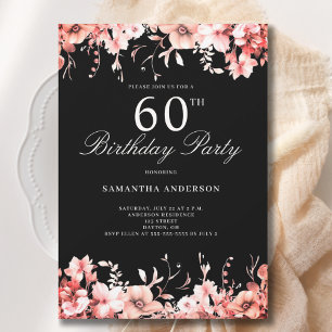 Elegant Pink Floral 60th Birthday Invitation