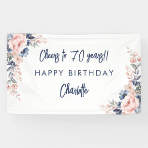 Elegant Pink Floral 70th Birthday Party Banner
