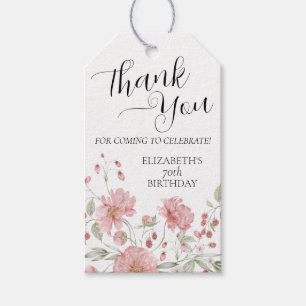 Elegant Pink Floral 70th Birthday Thank You Custom Gift Tags