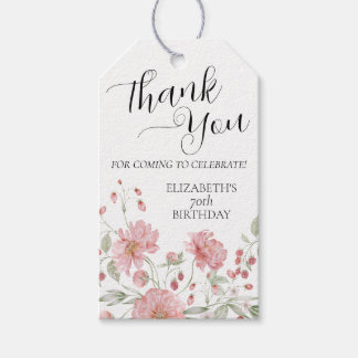 Elegant Pink Floral 70th Birthday Thank You Custom Gift Tags