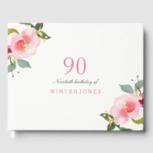Elegant Pink Floral 90th Birthday Party Guest Book