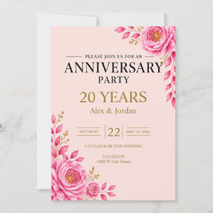 Elegant Pink Floral Anniversary Party Invitation
