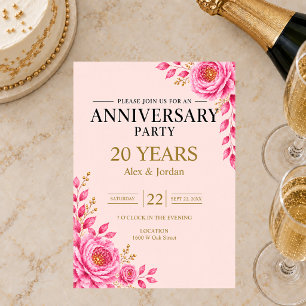 Elegant Pink Floral Anniversary Party Invitation