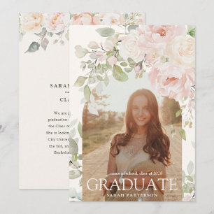 Elegant Pink Floral Arch Photo Graduation Announcement