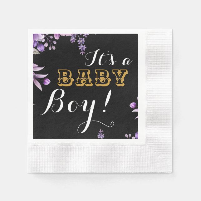 Elegant Pink Floral Baby Boy Shower Party Paper Napkin (Front)