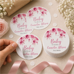 Elegant Pink Floral Baby Shower  Classic Round Sticker