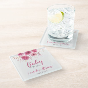 Elegant Pink Floral Baby Shower Coaster