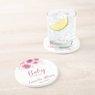 Elegant Pink Floral Baby Shower Coaster