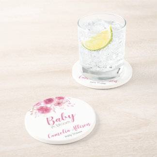 Elegant Pink Floral Baby Shower  Coaster