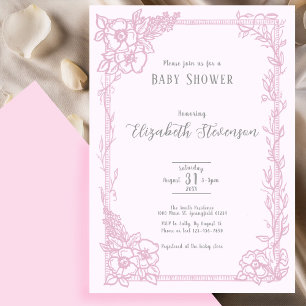 Elegant Pink Floral Baby Shower Invitation