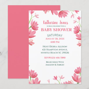 Elegant Pink Floral Baby Shower Invitation