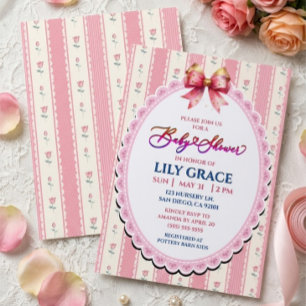 Elegant Pink Floral Baby Shower Shabby Chic Invitation