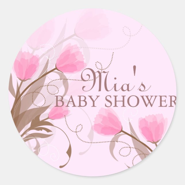 Elegant Pink Floral Baby Shower Sticker (Front)