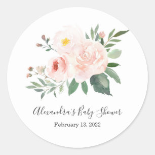 Elegant Pink Floral Baby Shower Sticker