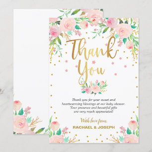 Elegant Pink Floral Baby Shower Thank You Card