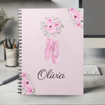 Elegant Pink Floral Ballerina Personalised Name Notebook<br><div class="desc">Pair of pink ballet pointe shoes watercolor notebook.</div>
