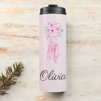 Elegant Pink Floral Ballerina Personalised Name Thermal Tumbler