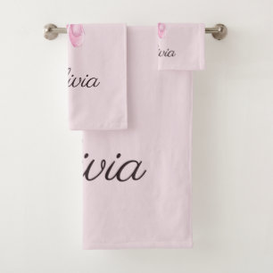 Elegant Pink Floral Ballerina Personalized Name Bath Towel Set