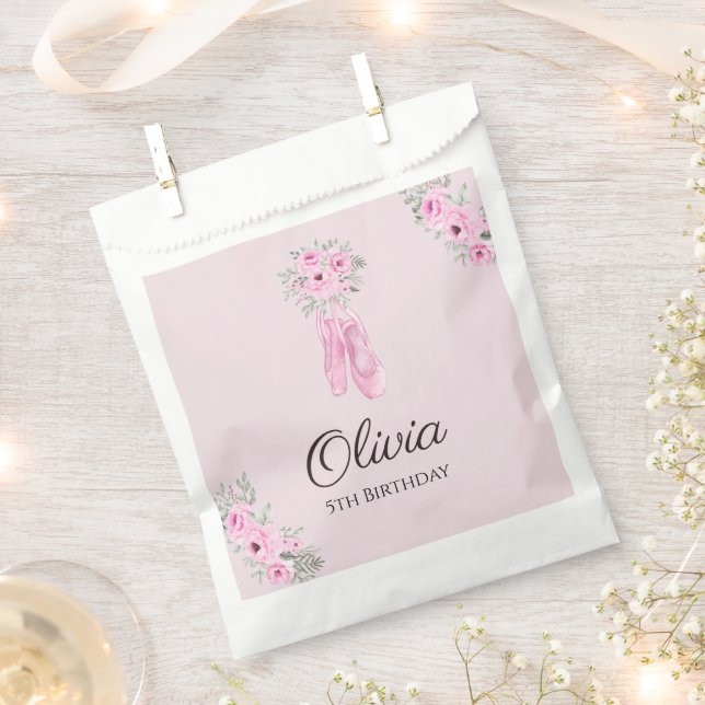Elegant Pink Floral Ballerina Shoes Girls Birthday Favour Bags (Clipped)