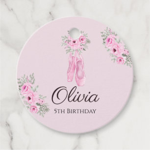 Elegant Pink Floral Ballerina Shoes Girls Birthday Favour Tags
