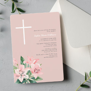 Elegant Pink Floral Baptism Invitation