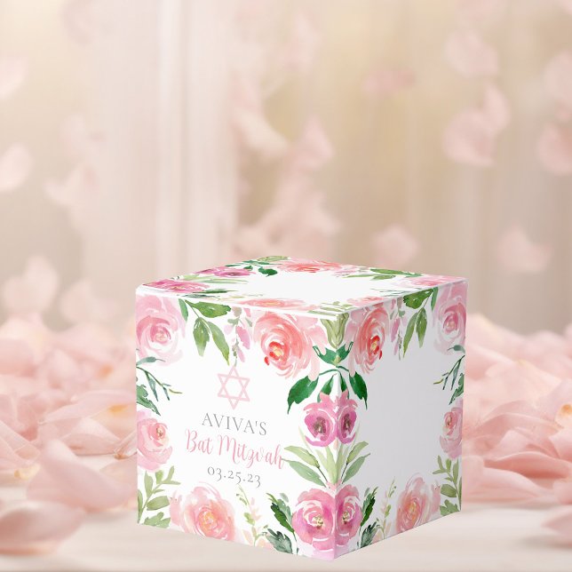 Elegant Pink Floral Bat Mitzvah Custom Party Favour Box (Creator Uploaded)