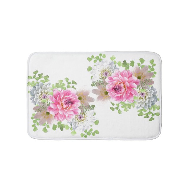 Elegant Pink Floral Bath Mat (Front)
