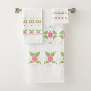 Elegant Pink Floral Bath Towel Set