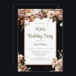Elegant Pink Floral Black 90th Birthday Invitation<br><div class="desc">Elegant Pink Floral Black 90th Birthday Invitation
This elegant 90th birthday party invitation is perfect for your special event! This design features beautiful pink watercolor flowers. The custom typography is trendy and elegant!</div>