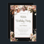 Elegant Pink Floral Black 90th Birthday Invitation<br><div class="desc">Elegant Pink Floral Black 90th Birthday Invitation
This elegant 90th birthday party invitation is perfect for your special event! This design features beautiful pink watercolor flowers. The custom typography is trendy and elegant!</div>