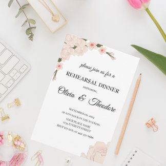 Elegant Pink Floral Blossom Rehearsal Dinner Invitation