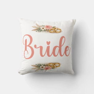 Elegant Pink Floral Boho Bride Fiance Gift Cushion