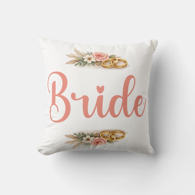 Elegant Pink Floral Boho Bride Fiance Gift Cushion (Front)