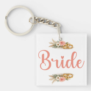 Elegant Pink Floral Boho Bride Fiance Gift Key Ring