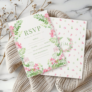 Elegant Pink Floral Boho Summer wedding RSVP cards