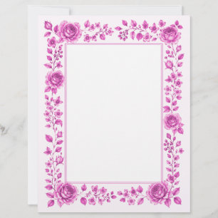 Elegant Pink Floral Border Custom Letterhead