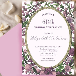 Elegant Pink Floral Border Women's 60th Birthday  Invitation