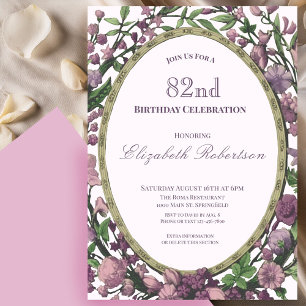 Elegant Pink Floral Border Women's 82nd Birthday Invitation