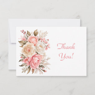 Elegant Pink Floral Bouquet Thank You Flat Card