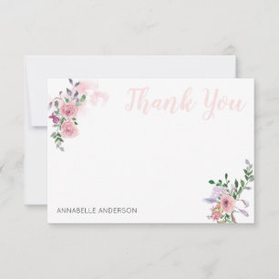 Elegant Pink Floral Bouquet Watercolor Thank You Card