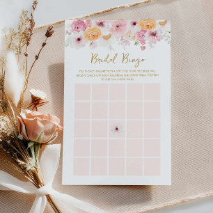 Elegant Pink Floral Bridal Bingo Game Card