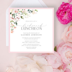 Elegant Pink Floral Bridal Luncheon Invitation
