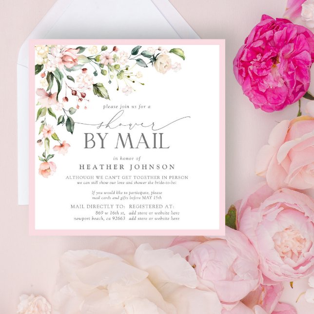 Elegant Pink Floral Bridal Script Shower By Mail Invitation (Creator Uploaded)