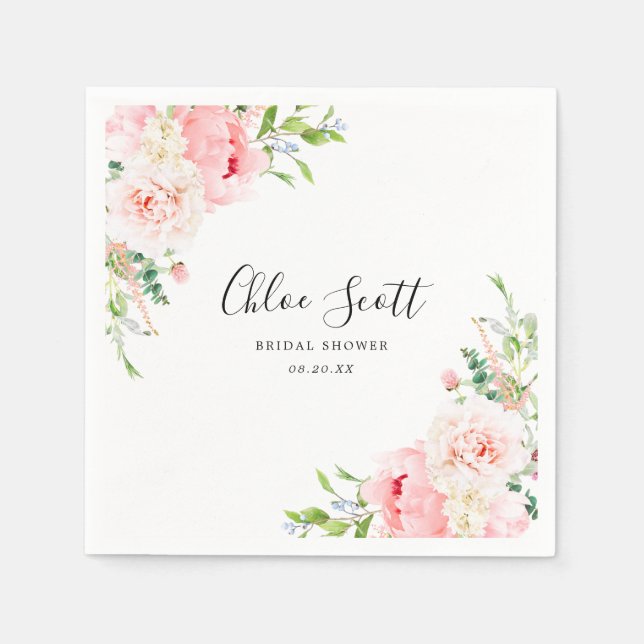 Elegant Pink Floral Bridal Shower Custom Napkin (Front)