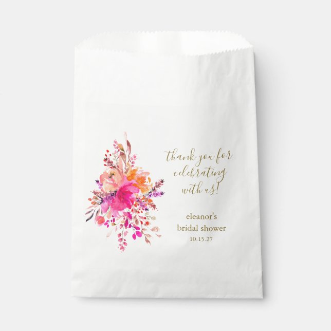 Elegant Pink Floral Bridal Shower Custom Thank You Favour Bags (Front)