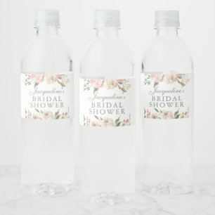 Elegant Pink Floral Bridal Shower Custom Water Bottle Label