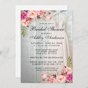 Elegant Pink Floral Bridal Shower Invitation