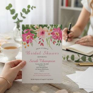 Elegant Pink Floral Bridal Shower Invitation